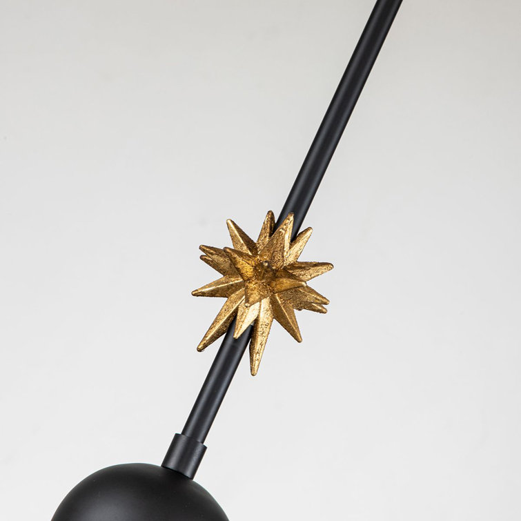 Matte Black Steel Drum Pendant Light with Gilded Star Accent