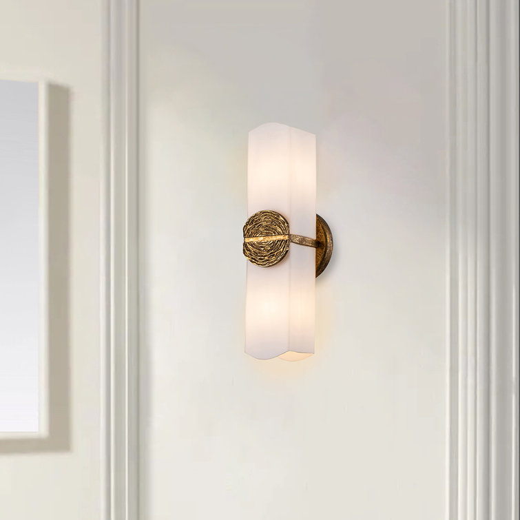 Gold Leaf 2-Light Sconce with Opal Etched Glass Shade