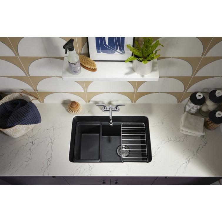 Matte Taupe Cast Iron Undermount Utility Sink with Deep Bowl