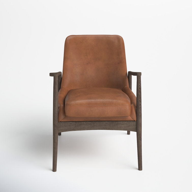 Brandy Brown Leather Armchair with Oak Frame