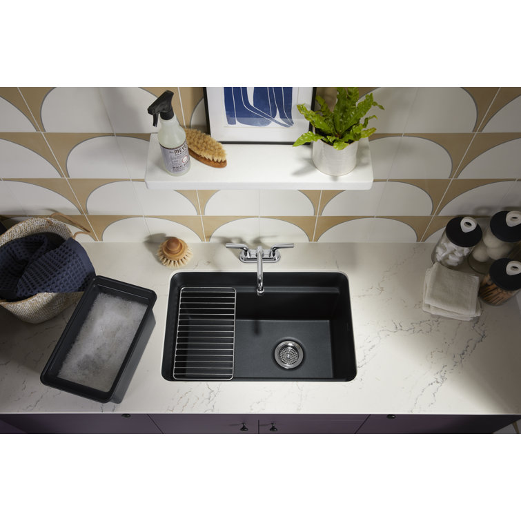 Matte Taupe Cast Iron Undermount Utility Sink with Deep Bowl