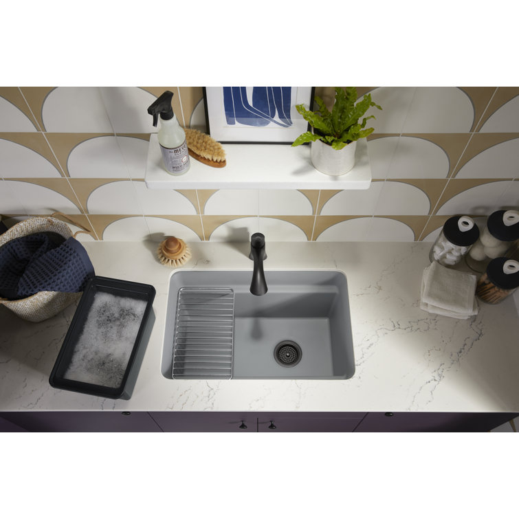 Matte Taupe Cast Iron Undermount Utility Sink with Deep Bowl