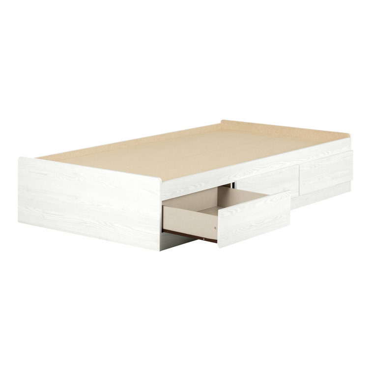 White Twin Wood Frame Platform Bed with Storage Drawers