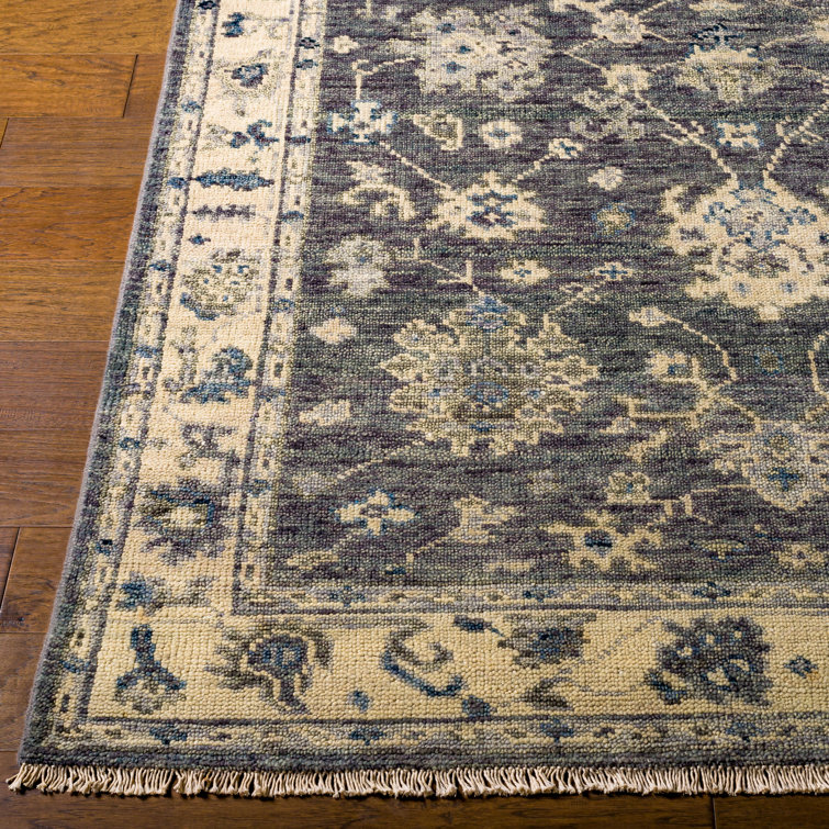 Hand-Knotted Blue Wool and Cotton Rectangular Rug 6' x 9'