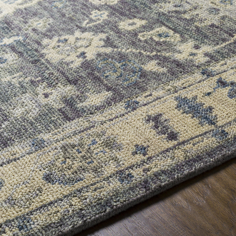 Hand-Knotted Blue Wool and Cotton Rectangular Rug 6' x 9'