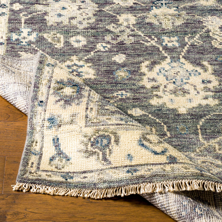 Hand-Knotted Blue Wool and Cotton Rectangular Rug 6' x 9'