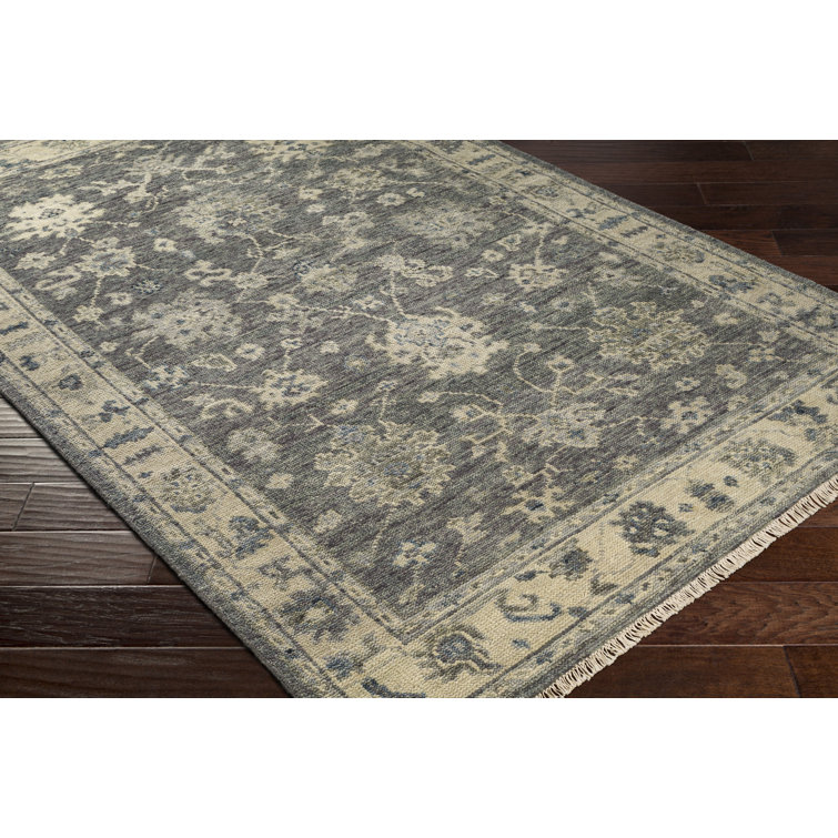 Hand-Knotted Blue Wool and Cotton Rectangular Rug 6' x 9'