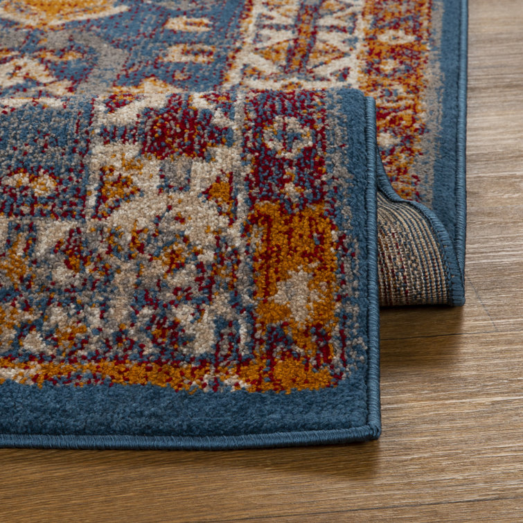 Elegant Blue 5' x 7' Moroccan Floral Synthetic Area Rug