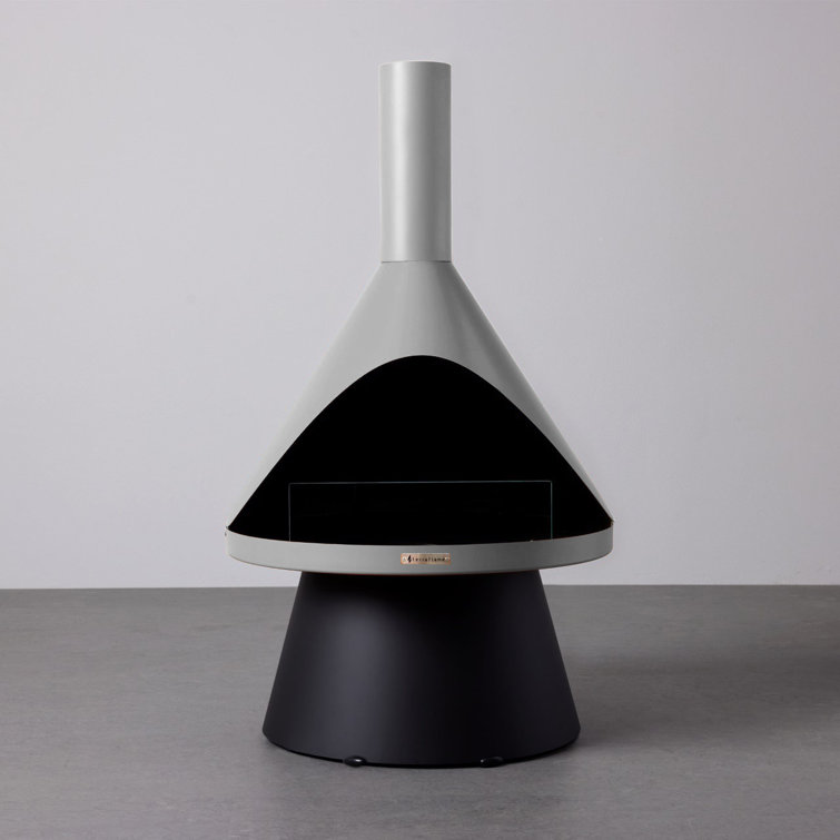 Mist Gray and Black Steel Free-standing Gel Fireplace