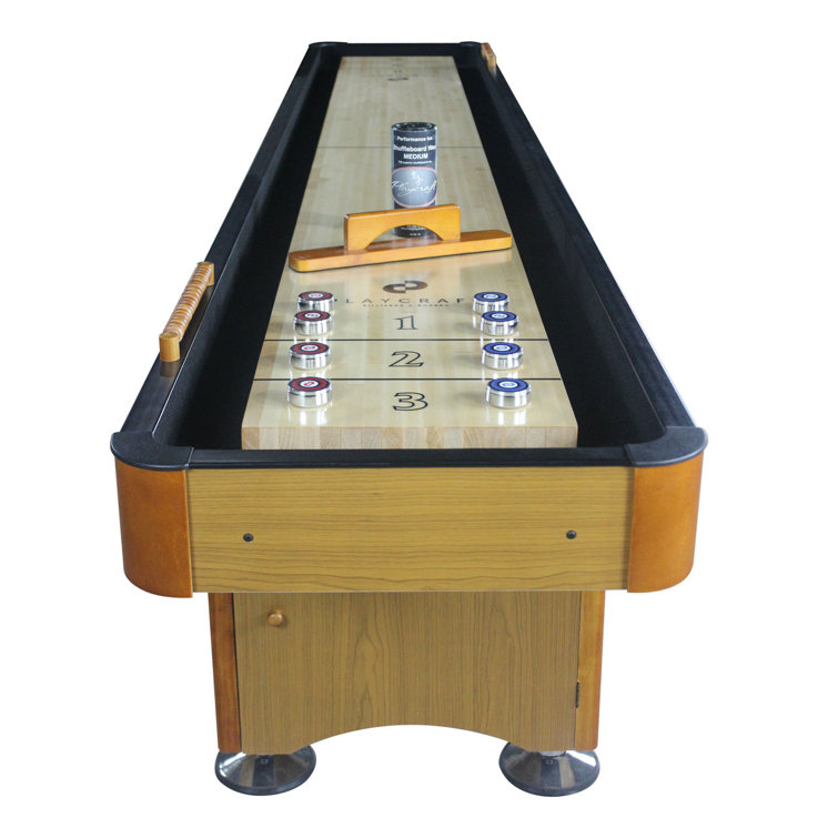 Honey Oak 14' Shuffleboard Table with Metal Leg Levelers