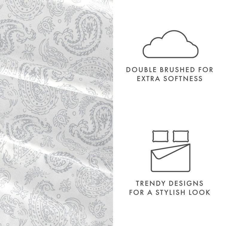 Light Gray Floral Queen Microfiber Deep Pocket Sheet Set