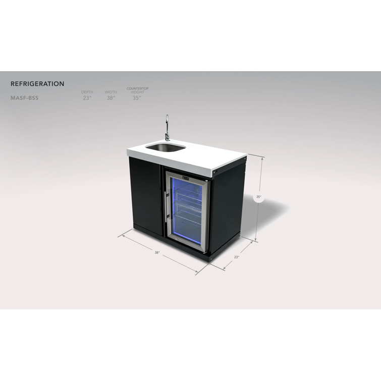 Black Stainless Steel Outdoor Beverage Center with Sink and Fridge