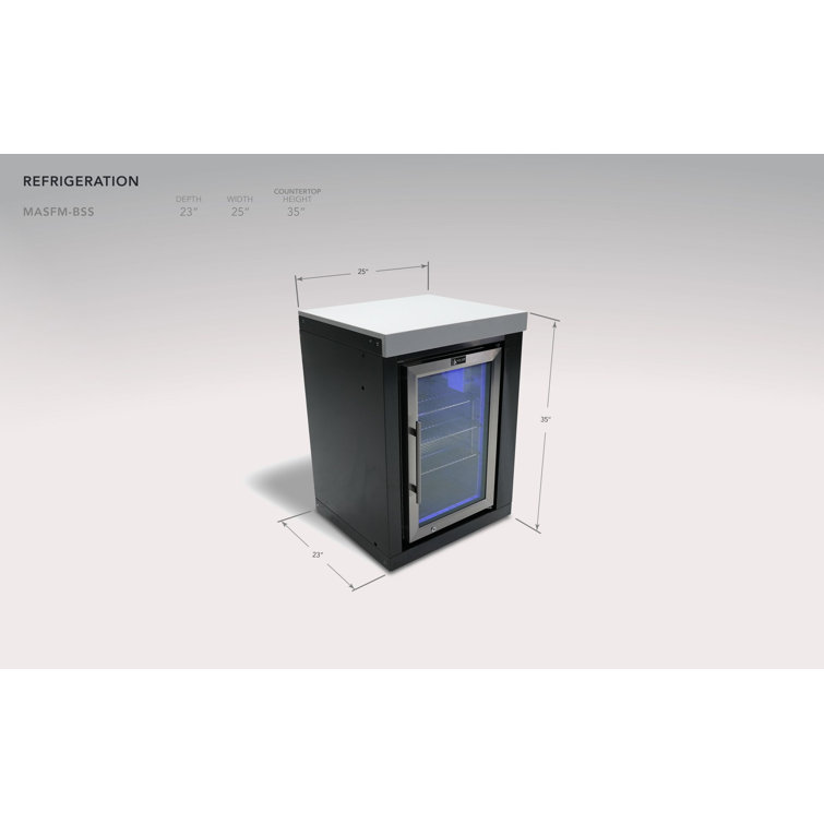 Compact Black Stainless Steel Undercounter Refrigerator with LED Light