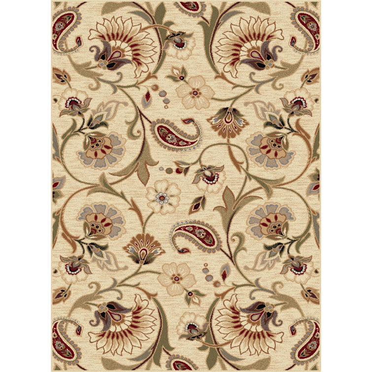 Ivory Floral Synthetic 4' x 6' Area Rug