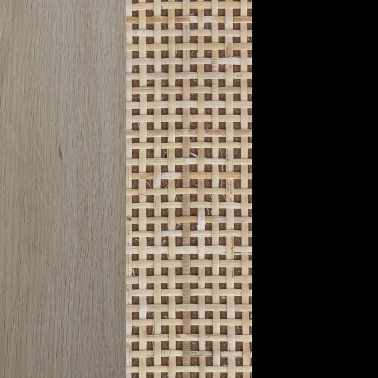 54'' Mina Matte Black and Light Oak Media Console with Rattan Cabinet Doors