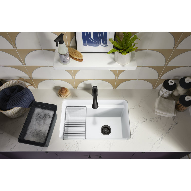 Matte Taupe Cast Iron Undermount Utility Sink with Deep Bowl