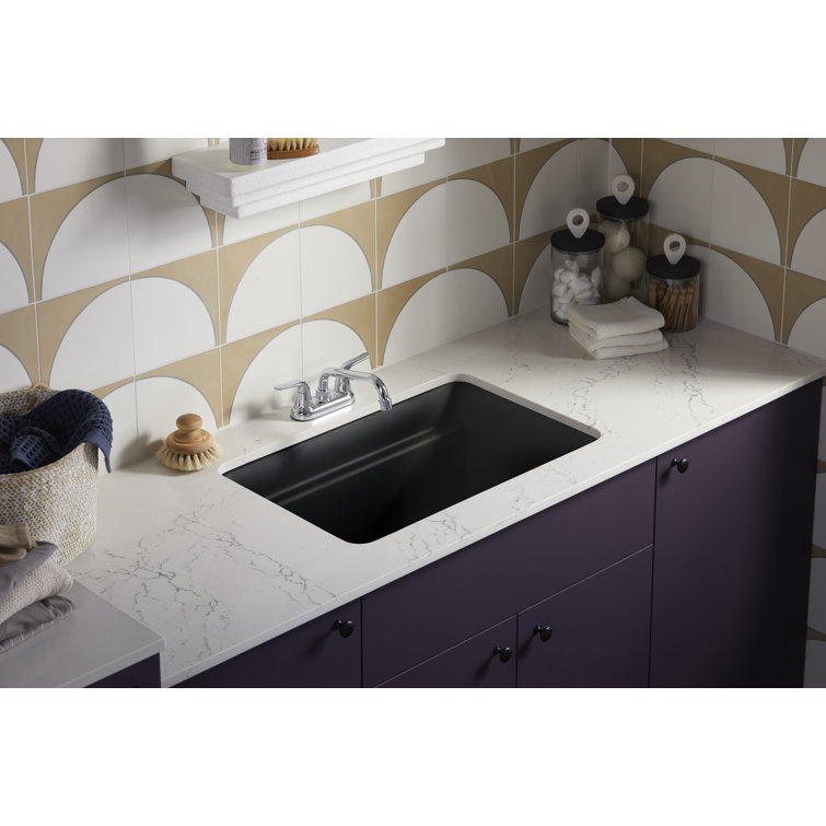 Matte Taupe Cast Iron Undermount Utility Sink with Deep Bowl