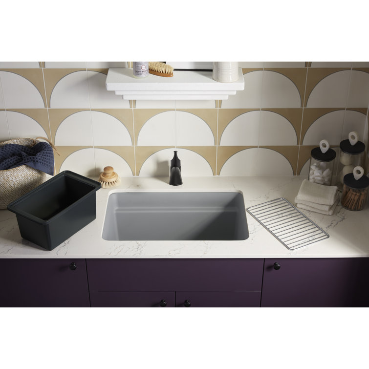 Matte Taupe Cast Iron Undermount Utility Sink with Deep Bowl