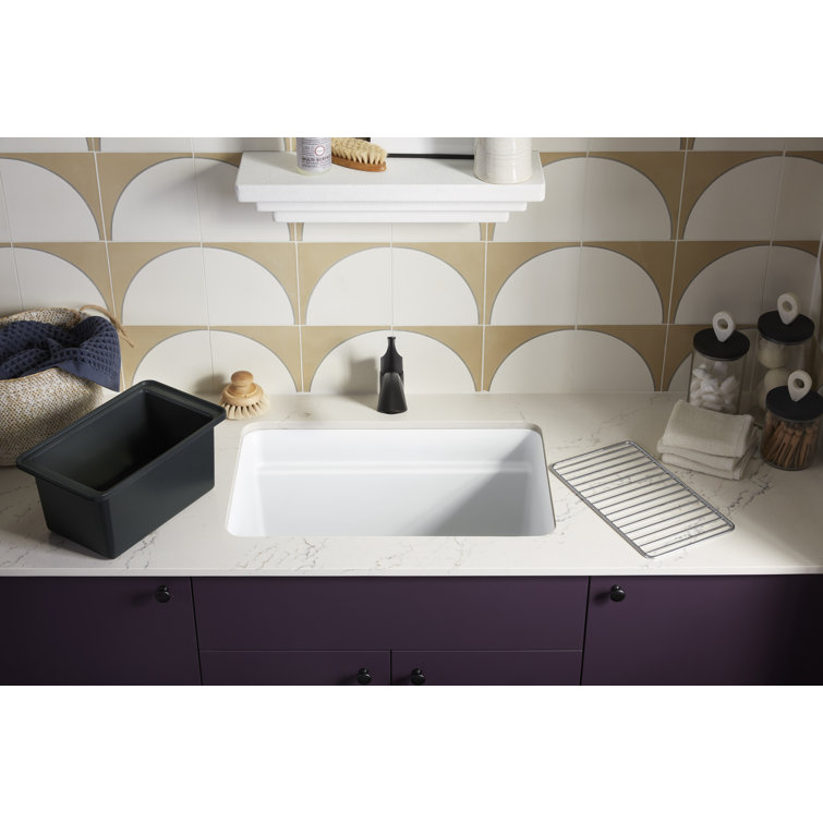 Matte Taupe Cast Iron Undermount Utility Sink with Deep Bowl