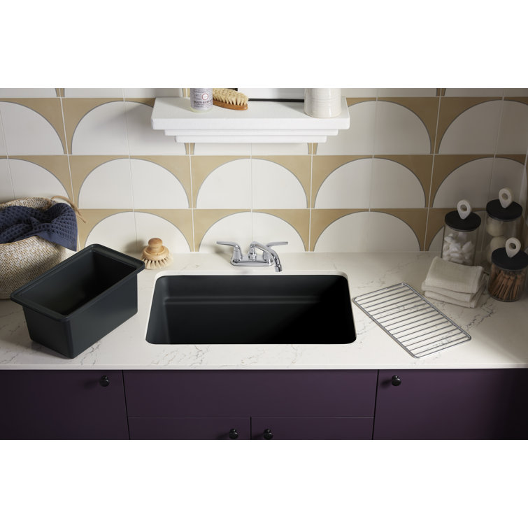Matte Taupe Cast Iron Undermount Utility Sink with Deep Bowl
