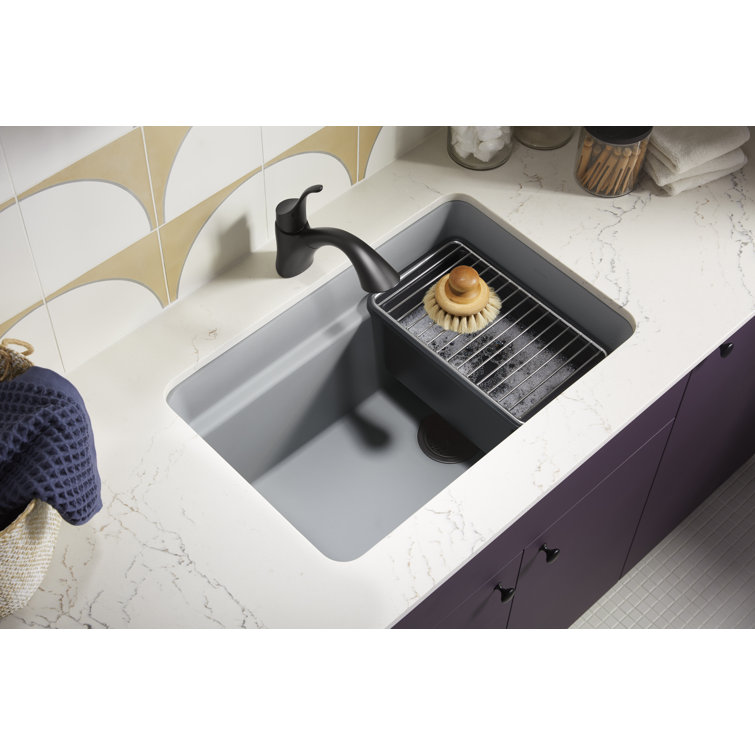 Matte Taupe Cast Iron Undermount Utility Sink with Deep Bowl