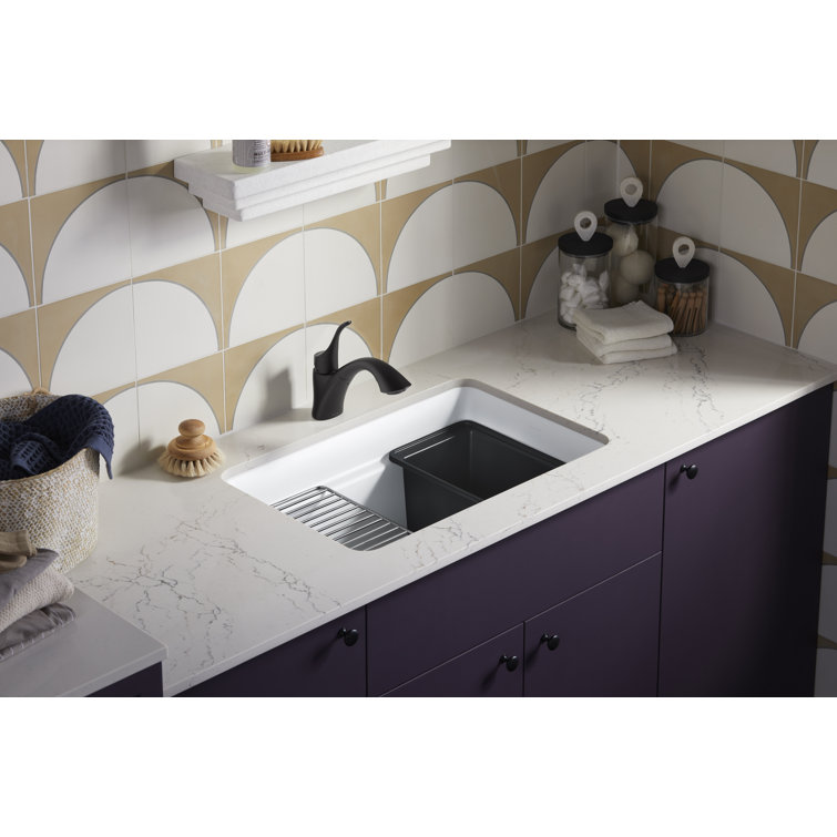 Matte Taupe Cast Iron Undermount Utility Sink with Deep Bowl