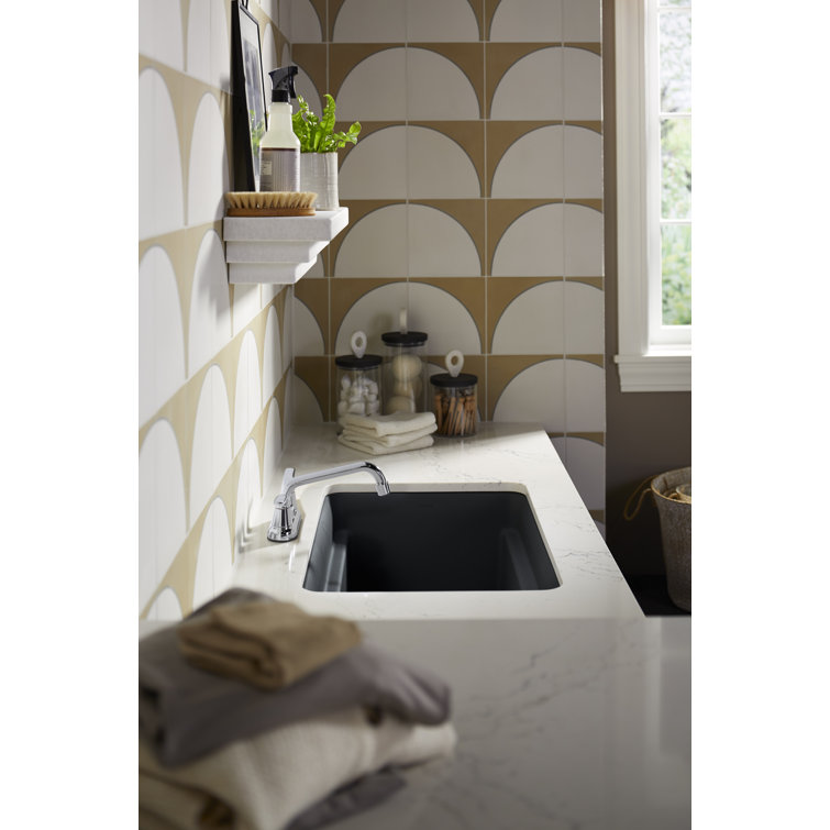 Matte Taupe Cast Iron Undermount Utility Sink with Deep Bowl