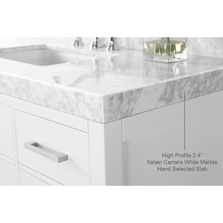 Elizabeth 60" White Wood Bathroom Vanity Set with Marble Top