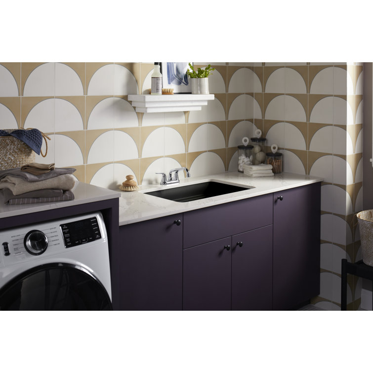 Matte Taupe Cast Iron Undermount Utility Sink with Deep Bowl