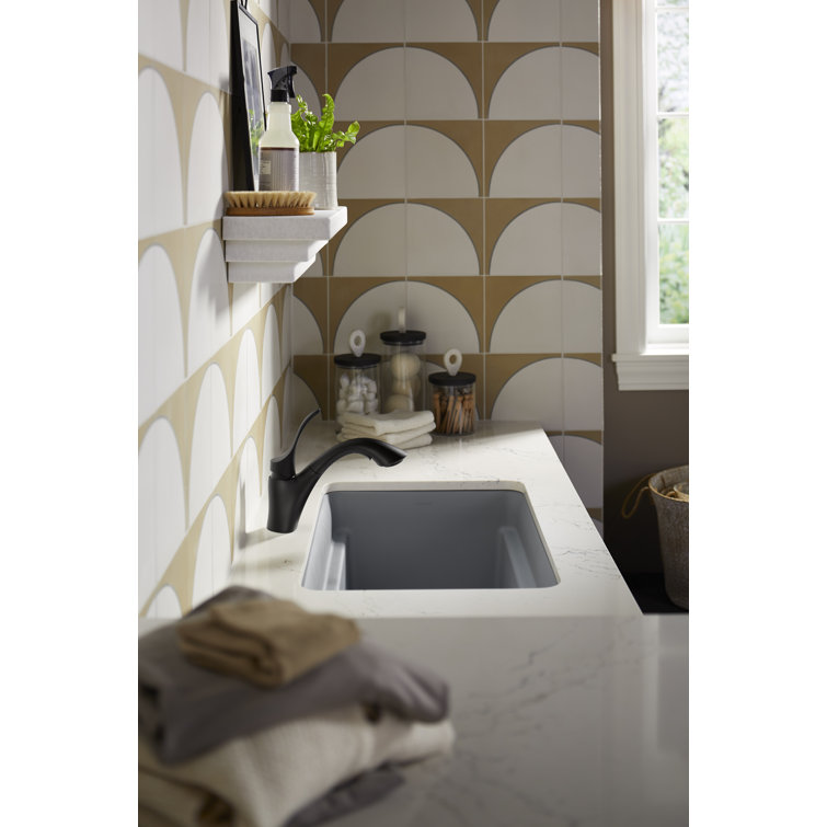 Matte Taupe Cast Iron Undermount Utility Sink with Deep Bowl