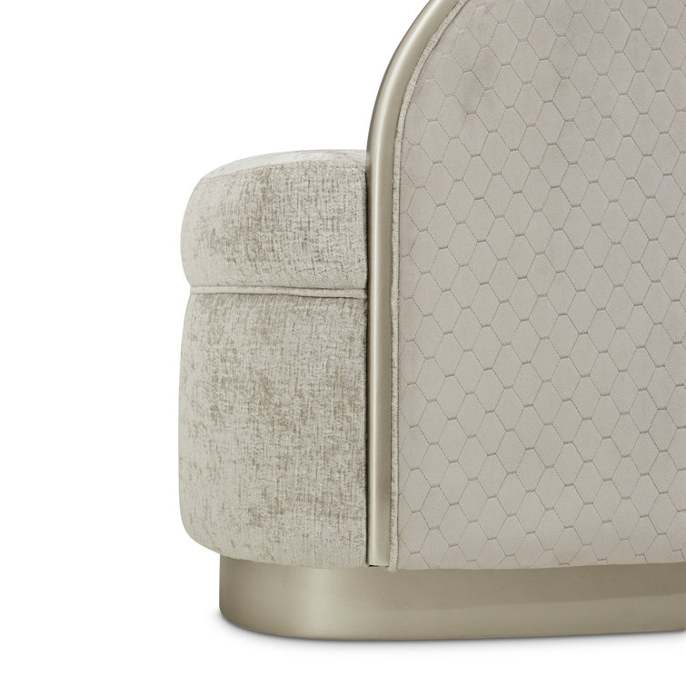 Elegant Beige Velvet Accent Chair with Honeycomb Pattern