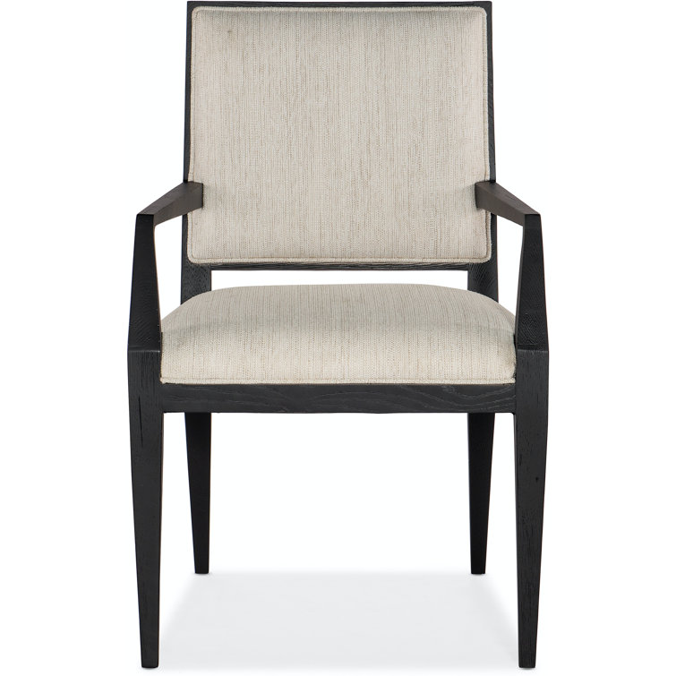 Beige Upholstered Transitional Arm Chair with Black Wood Frame