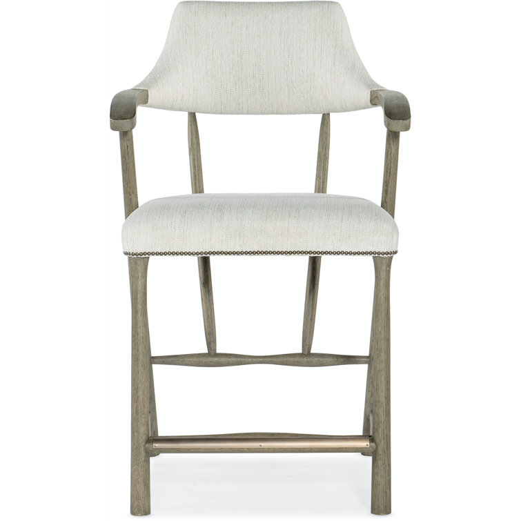 Mink Smoked Gray Leather & Wood 24'' Counter Stool with Nailhead Trim