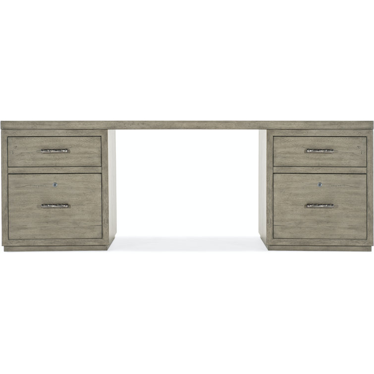 Gray Oak Veneer Home Office Desk with Filing Cabinets