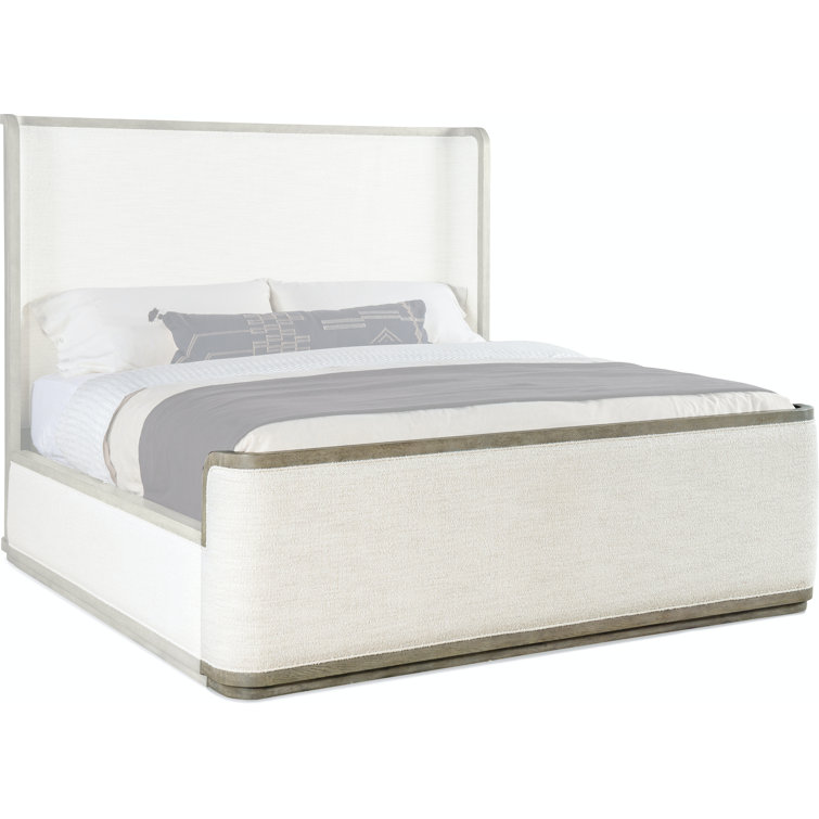 Beige and Gray Queen Upholstered Bed with Wood Frame
