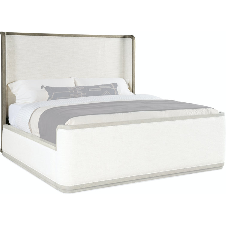 Beige and Gray Queen Upholstered Bed with Wood Frame
