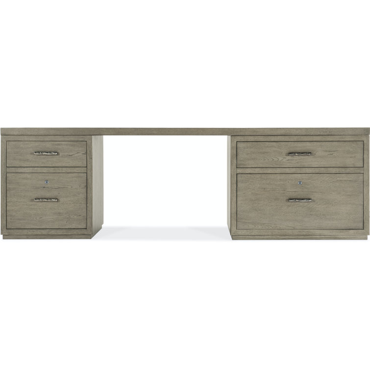 Gray Wood 96" Home Office Desk with Filing Cabinets