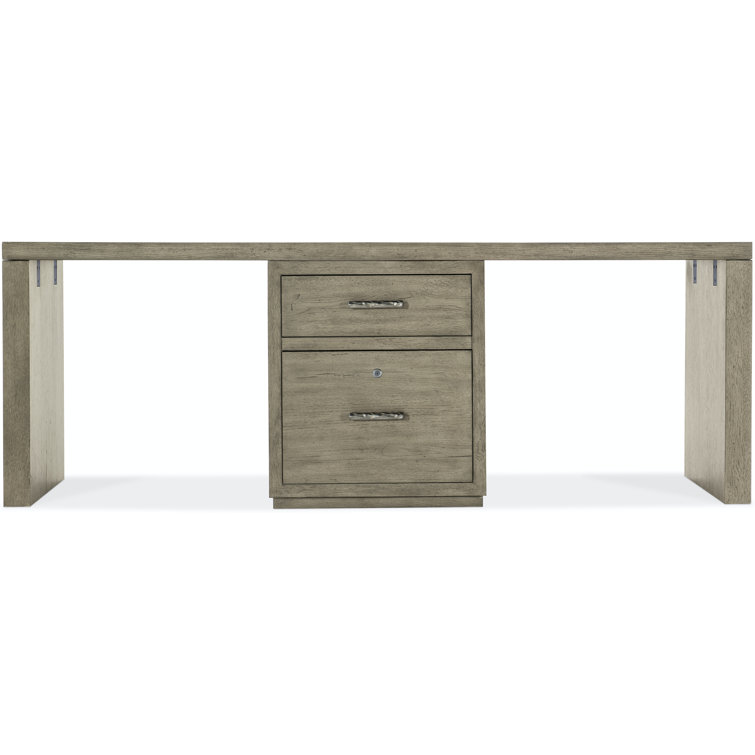 Gray Oak Veneer Home Office Desk with Filing Cabinet