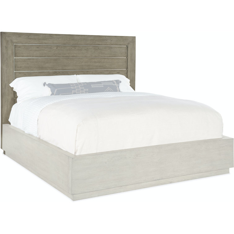 Gray King Upholstered Wood Panel Bed with Drawer