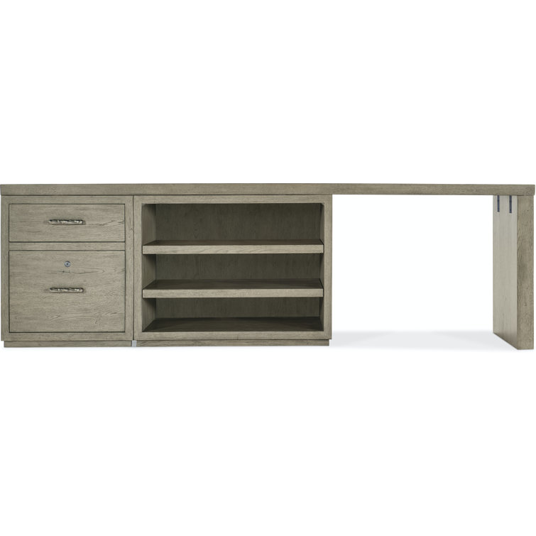 Gray Oak Veneer Home Office Desk with Filing Cabinet