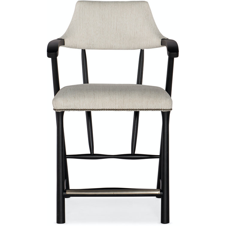 Adjustable Black Leather and Wood Counter Stool