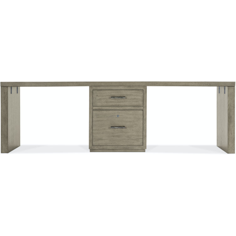 Gray Oak Veneer Home Office Desk with Filing Cabinet