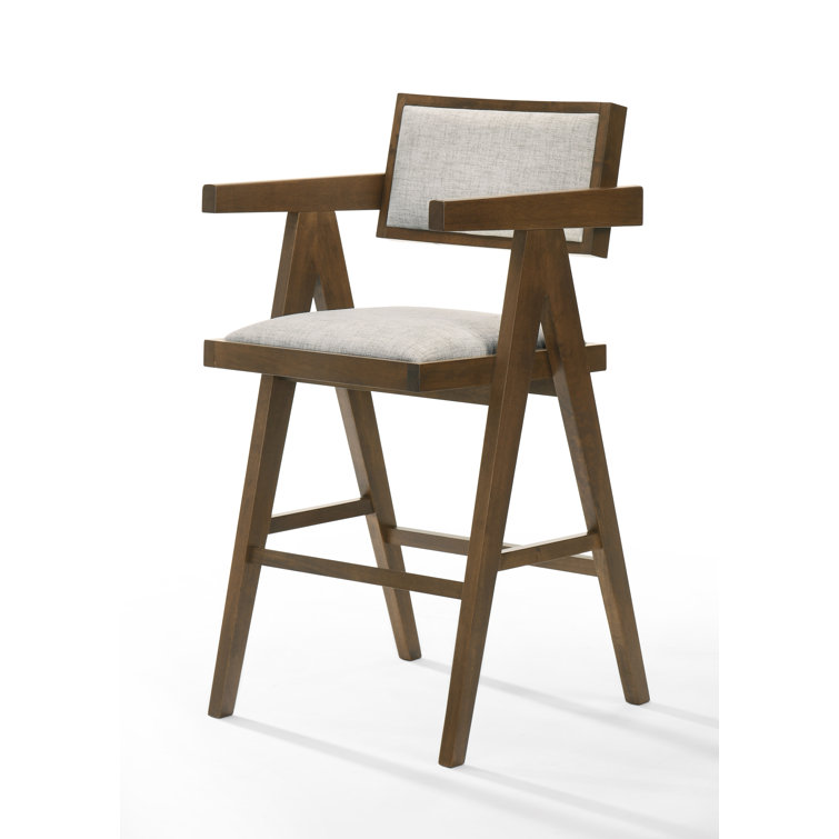 Dark Walnut Solid Wood Upholstered Counter Stools, Set of 2