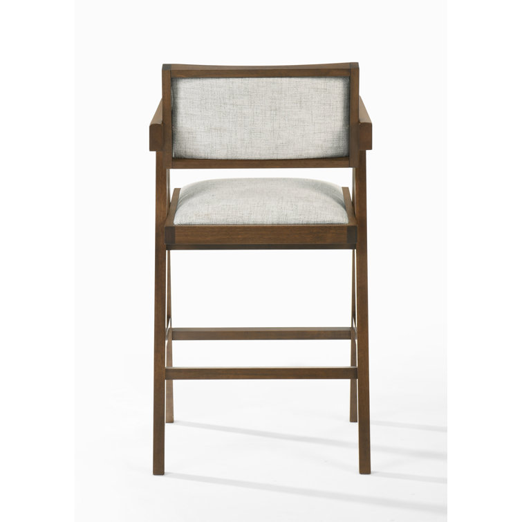 Dark Walnut Solid Wood Upholstered Counter Stools, Set of 2