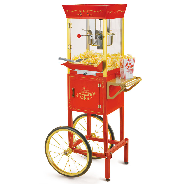 Vintage Red Stainless Steel Popcorn Maker Cart with Wheels
