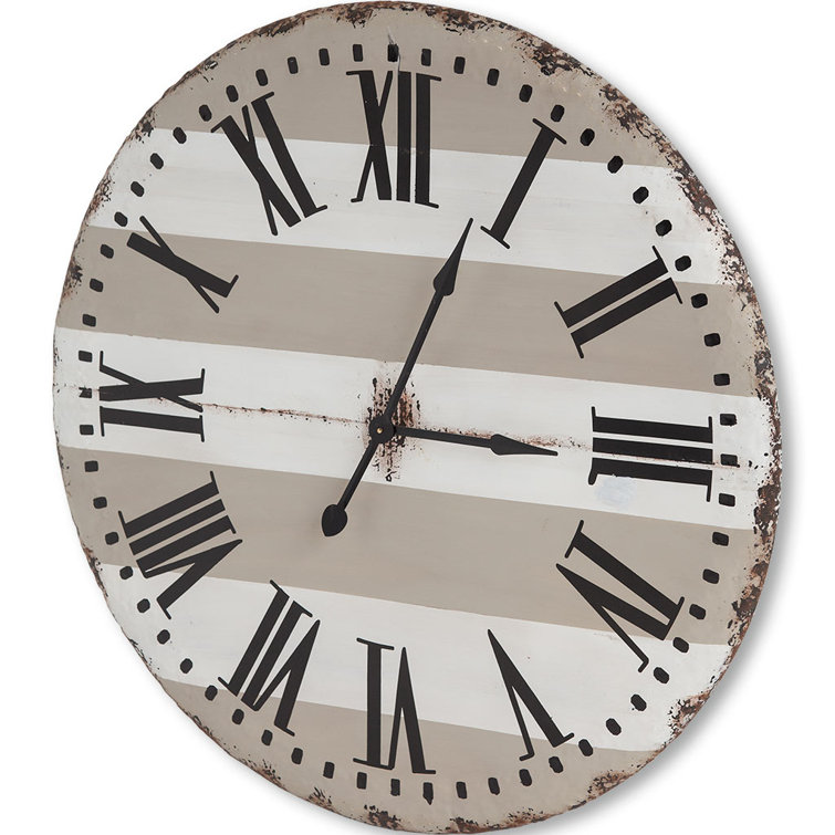 Oversized White and Tan Metal Farmhouse Wall Clock
