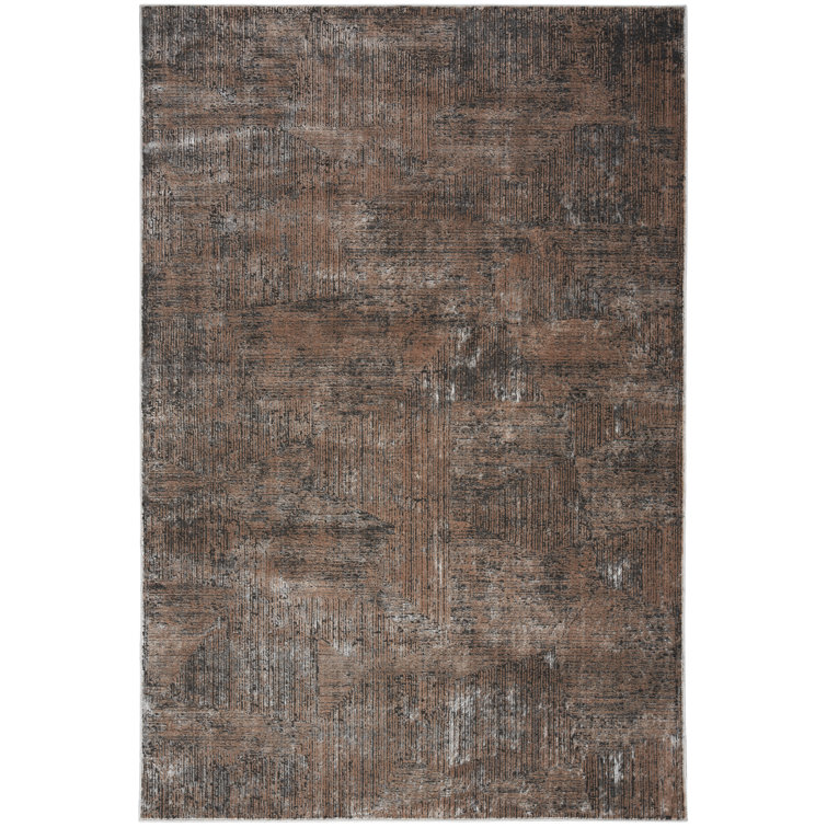 Abstract Black Ivory Synthetic 4' x 6' Easy-Care Area Rug