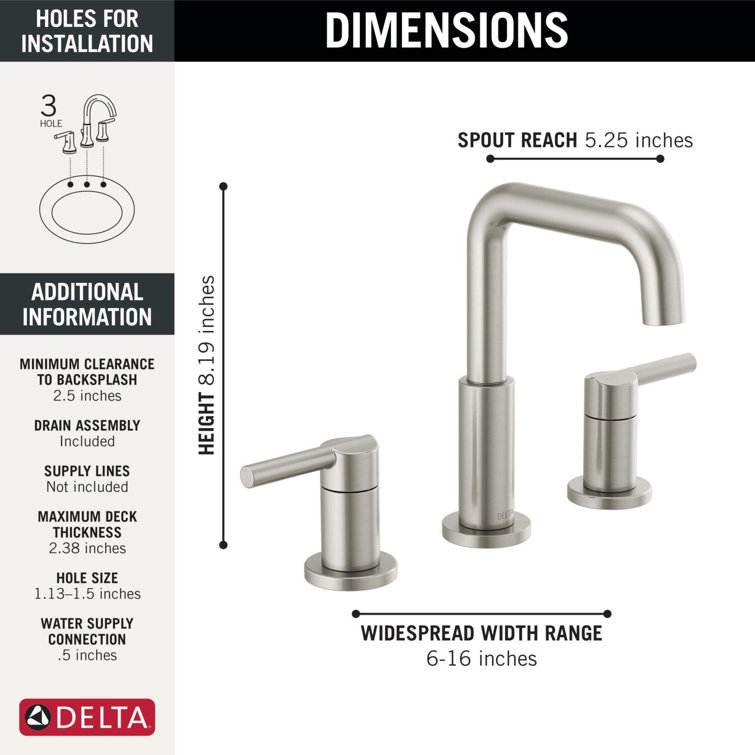 Delta Nicoli Brilliance Stainless 3-Hole Widespread Bathroom Faucet