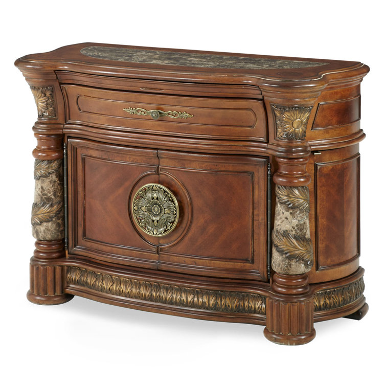 Valencia Traditional Brown Birch 2-Drawer Chest with Sunburst Mirror