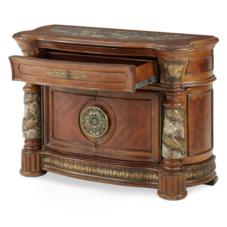 Valencia Traditional Brown Birch 2-Drawer Chest with Sunburst Mirror
